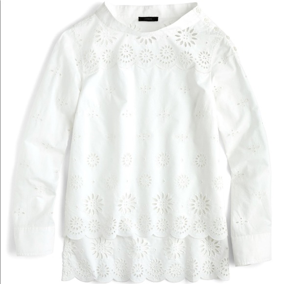 J. Crew funnel neck eyelet shirt with buttons - Picture 6 of 8